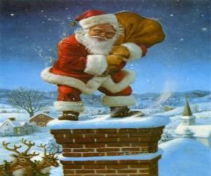 Puzzle Άγιος Βασίλης έρχεται από την καμινάδα φορτωμέν&amp;#9
